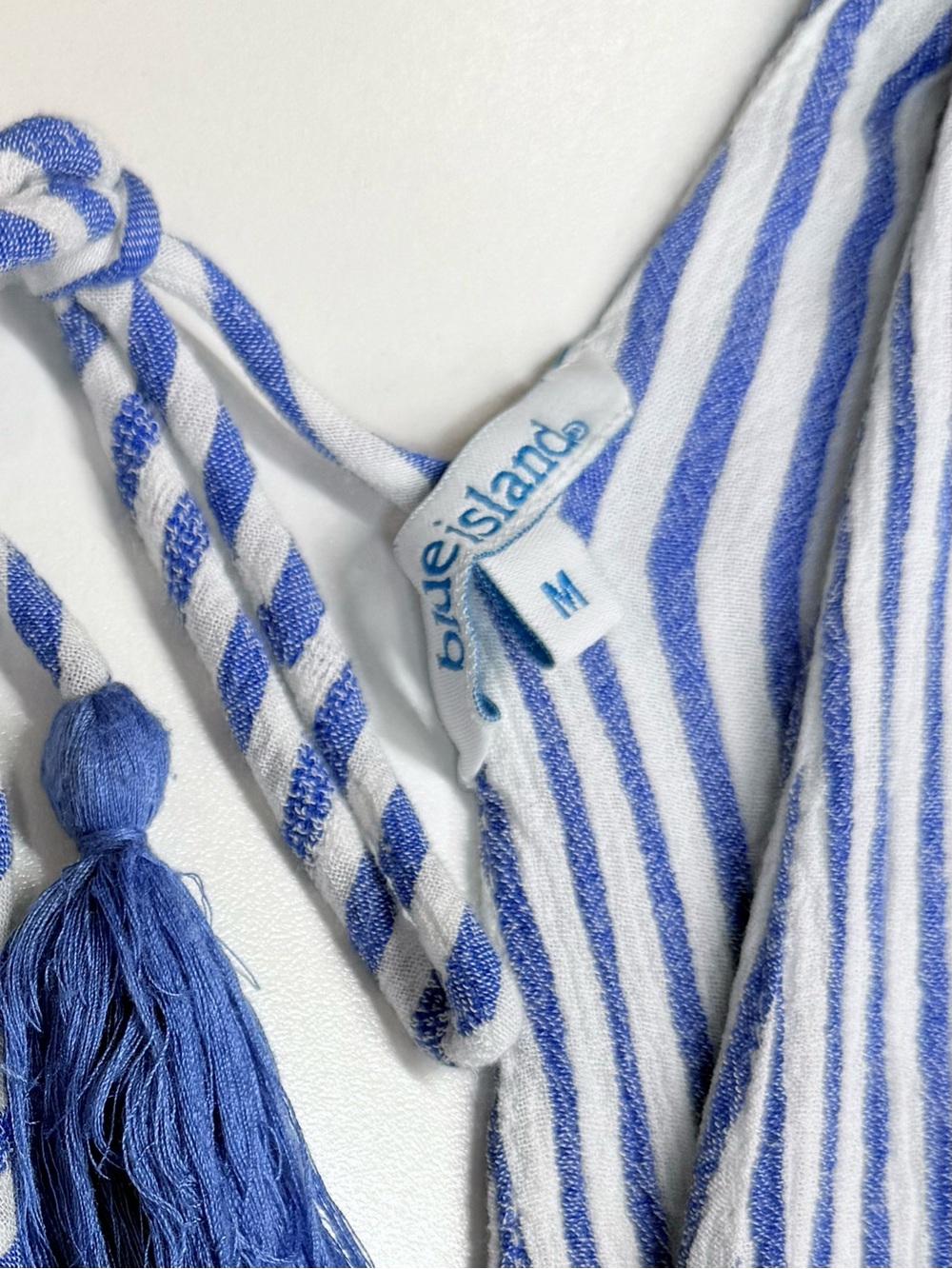 Blue Island Striped Tassel Tie Beach Swim Coverup Dress Size M - Picture 3 of 11
